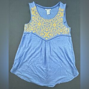 Sundance Women’s Linen Embroidered Tunic Tank Top, Blue and Yellow Size XS